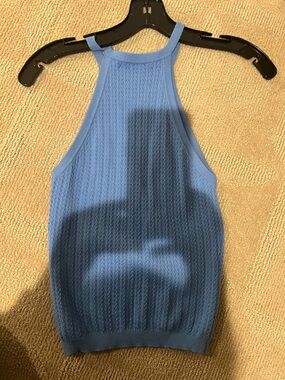 Alice + Olivia Sky Blue Ribbed Halter Tank Top